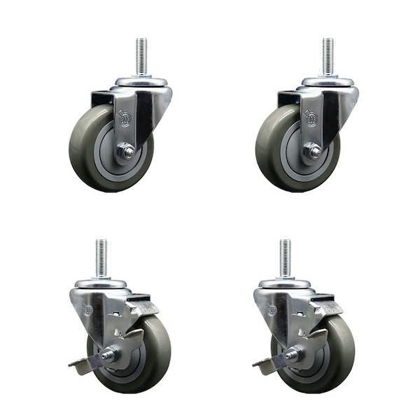 Service Caster 35 Inch Gray Polyurethane Wheel Swivel 34 Inch Threaded Stem Caster Set 2 Brakes SCC SCC-TS20S3514-PPUB-34212-2-TLB-2 - main